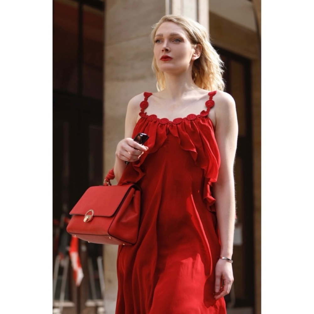 New Longchamp Red Silk Dress size 4.